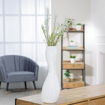 White Gilde ceramic vase, 41cm tall, with organic design and smooth finish, perfect for modern floral displays.