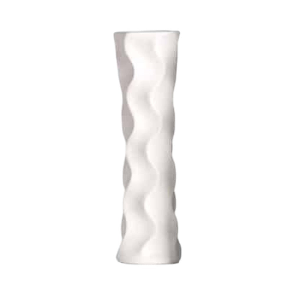 Gilde Wave White ceramic vase, 46cm tall, with a smooth, curved design and glossy finish, suitable for floral arrangements