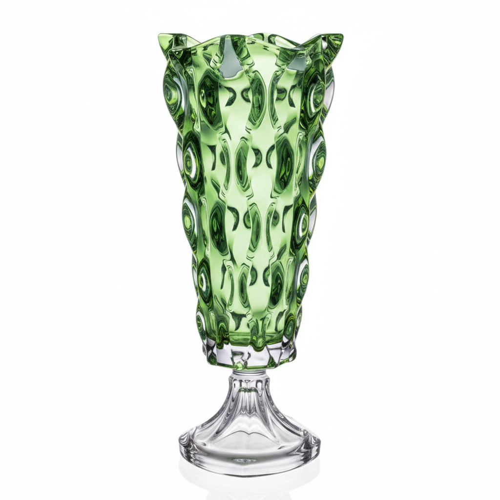 Bohemia Crystal footed vase in Samba Light Green, 405mm tall, with elegant design and transparent glass finish.