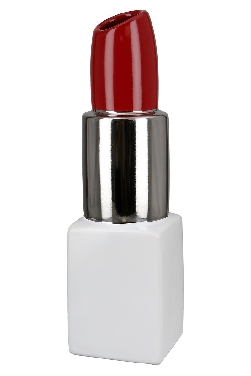 Red ceramic Gilde Vase Milano with silver accents, standing 20cm tall, showcasing a modern decorative design.