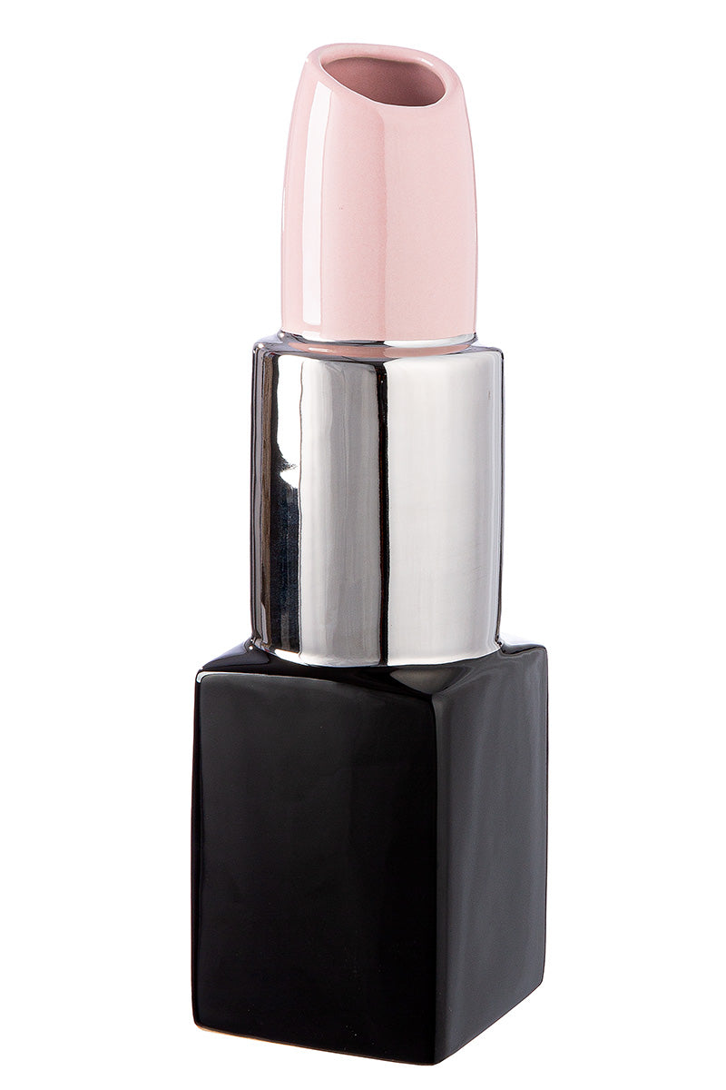 Pink ceramic Gilde Milano vase with silver accents, 30cm tall, featuring a sleek, modern design and smooth finish.
