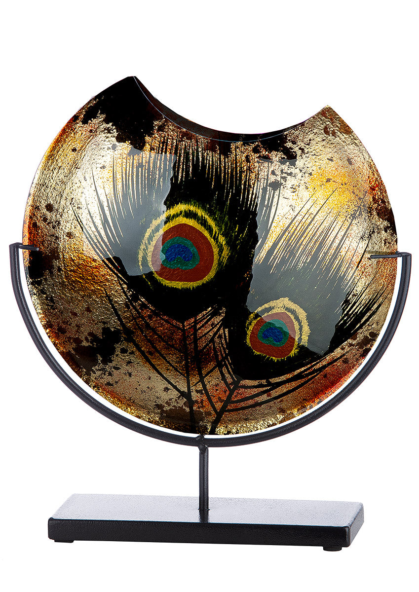 Gilde Glassart Peacock Animalprint Vase, 37cm tall, featuring a vibrant peacock design and decorative glasswork.