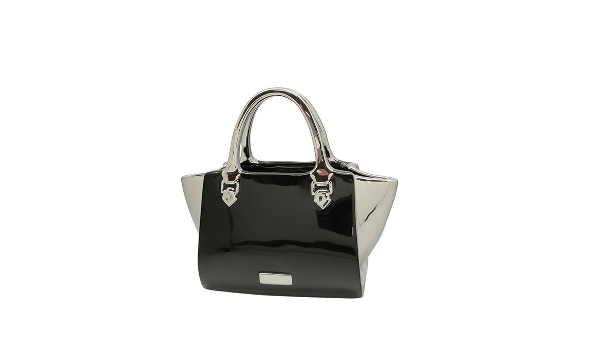 Black ceramic Gilde Vase Handbag by Milano, 25cm tall, featuring a unique handbag shape, perfect for stylish home decor.