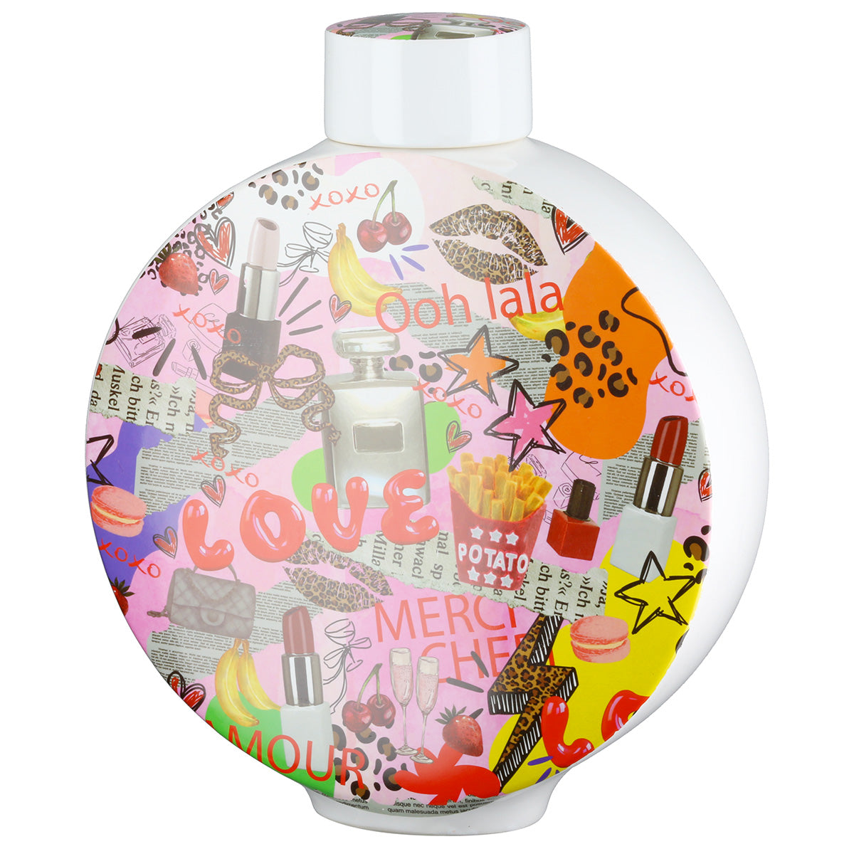 Gilde Gilde Lidded Vase Ooh Lala Popart ceramics with colorful abstract design and lid on smooth ceramic surface
