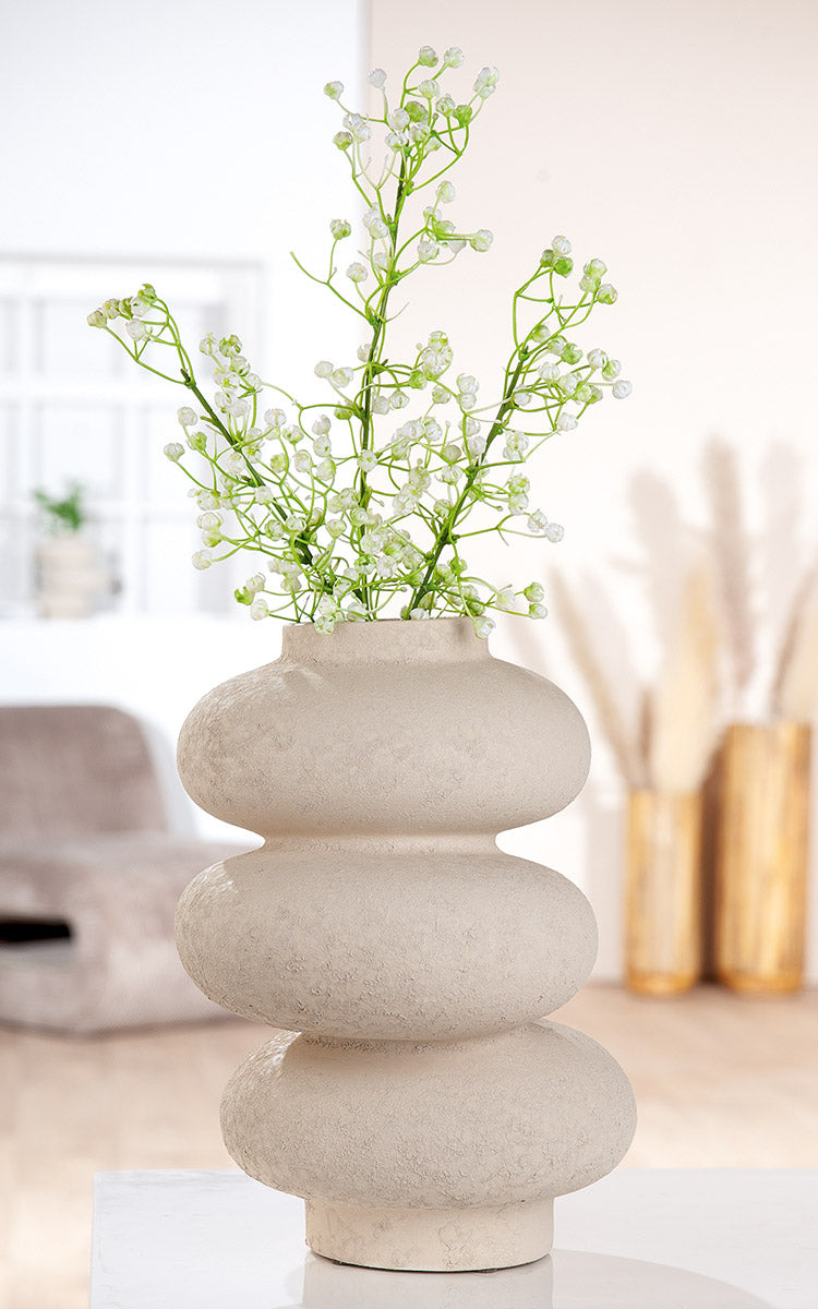 Light gray Gilde vase with stone dome design, 29cm tall, ceramic material, featuring a smooth, rounded shape and textured surface.