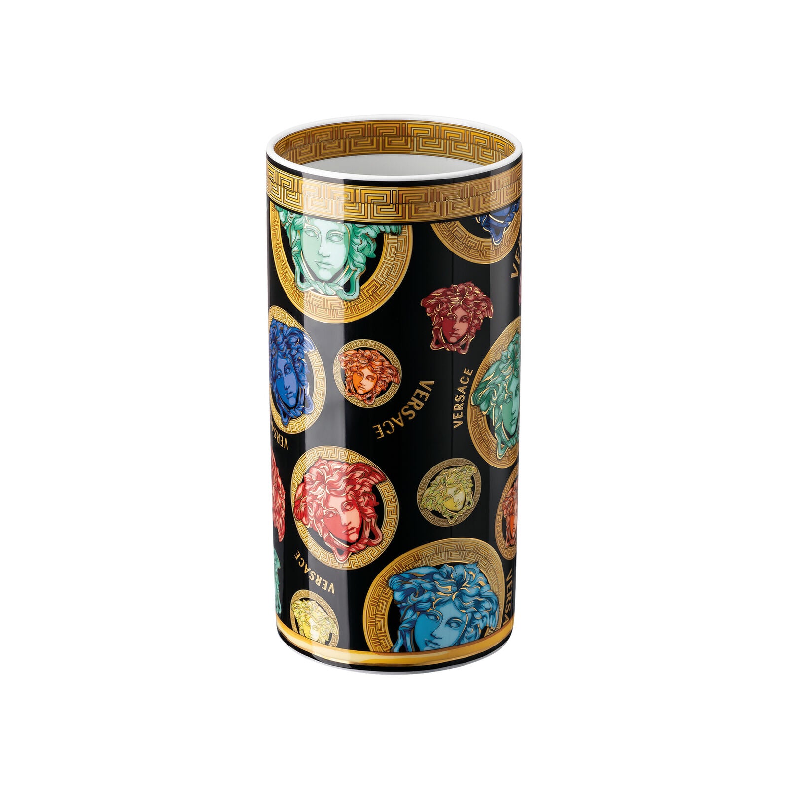 Versace Medusa amplified vase, 24cm tall, featuring intricate design and bold gold accents, ideal for elegant home decor.