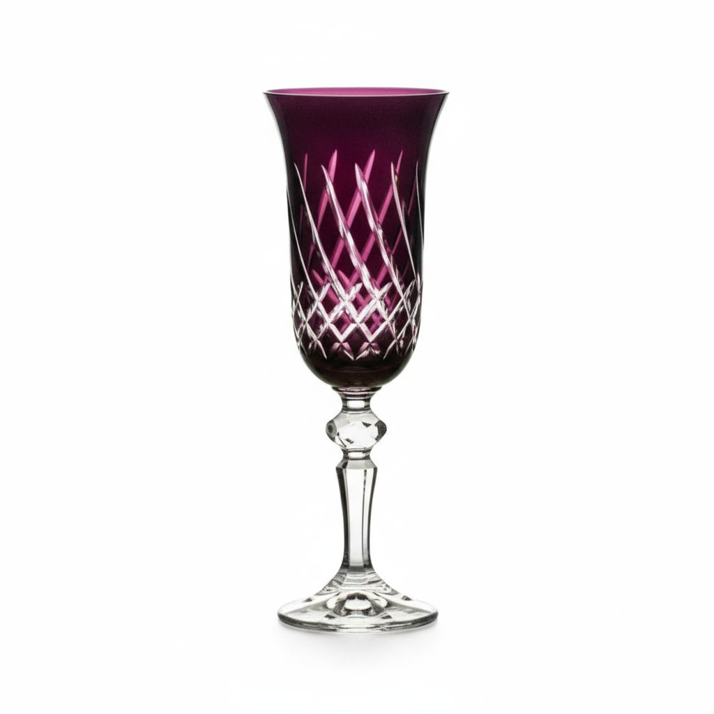 Dark purple Kolglass Julia champagne flute with 150ml capacity, elegant glassware for celebratory drinks.