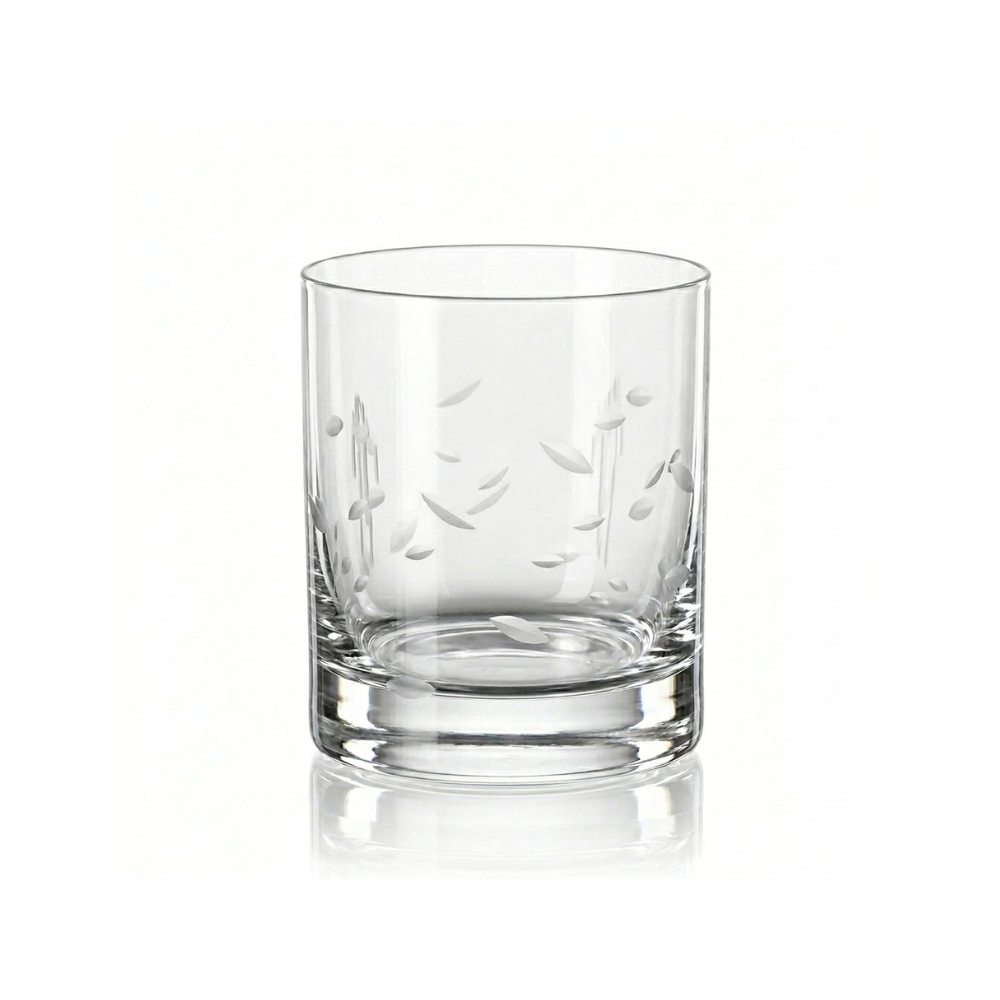 Set of four Bohemia Crystal whisky tumblers with matte drop design, 280 ml capacity, elegant and stylish for drinking whiskey.
