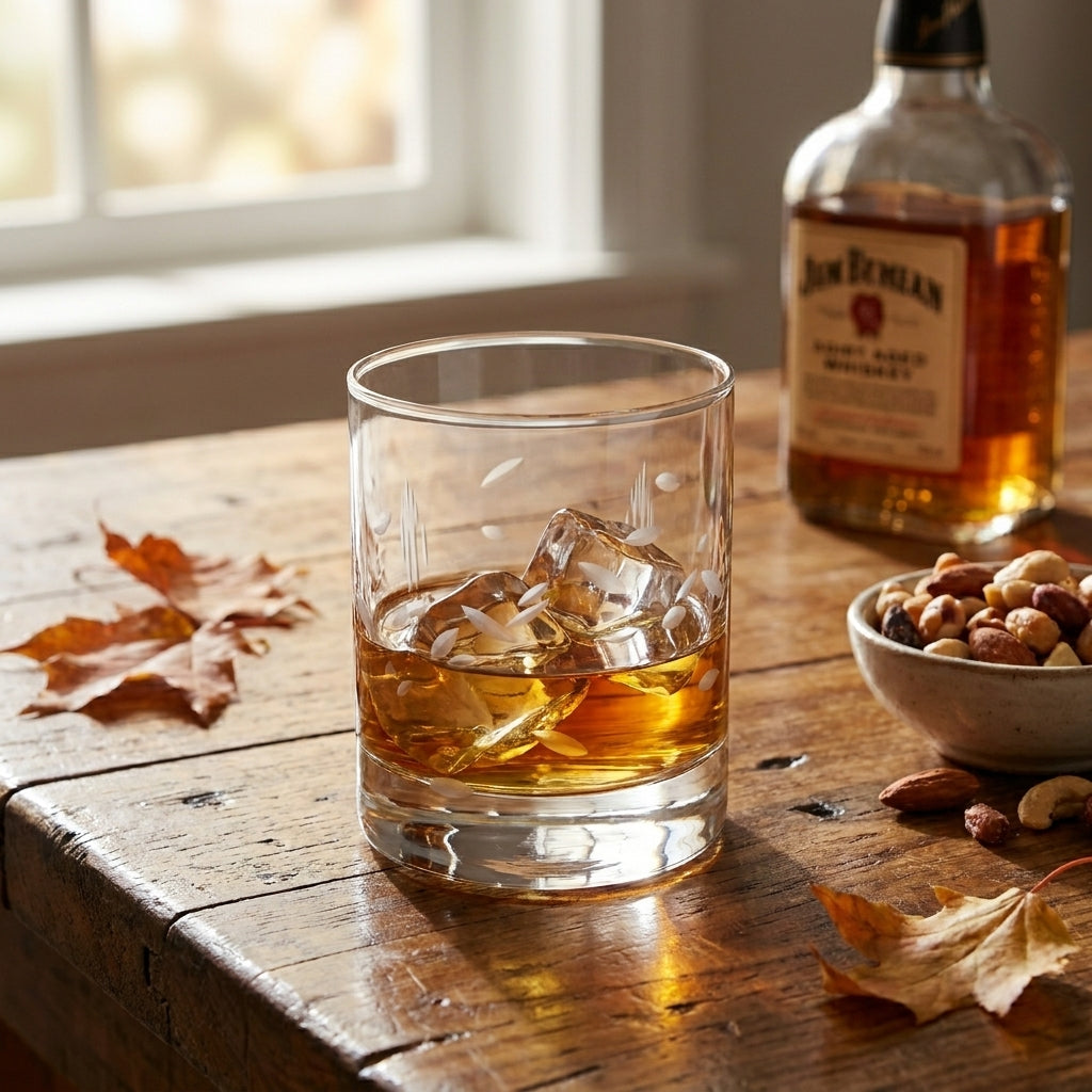Set of four Bohemia Crystal whisky tumblers with matte drop design, 280 ml capacity, showcasing elegant glassware for spirits.
