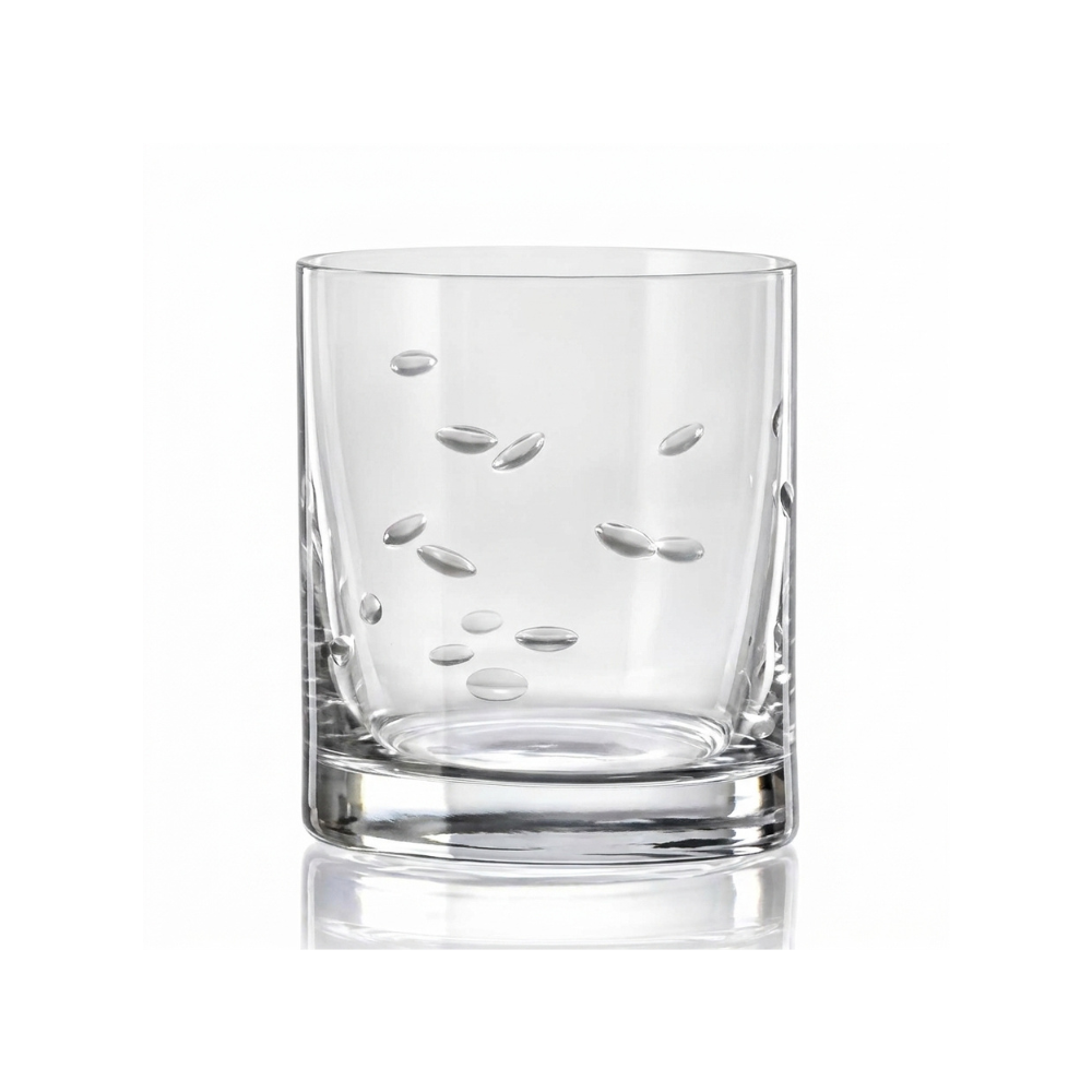 Set of four Bohemia Crystal Whisky Tumblers, drop polished 280 ml, showcasing clear, elegant glassware for spirits.