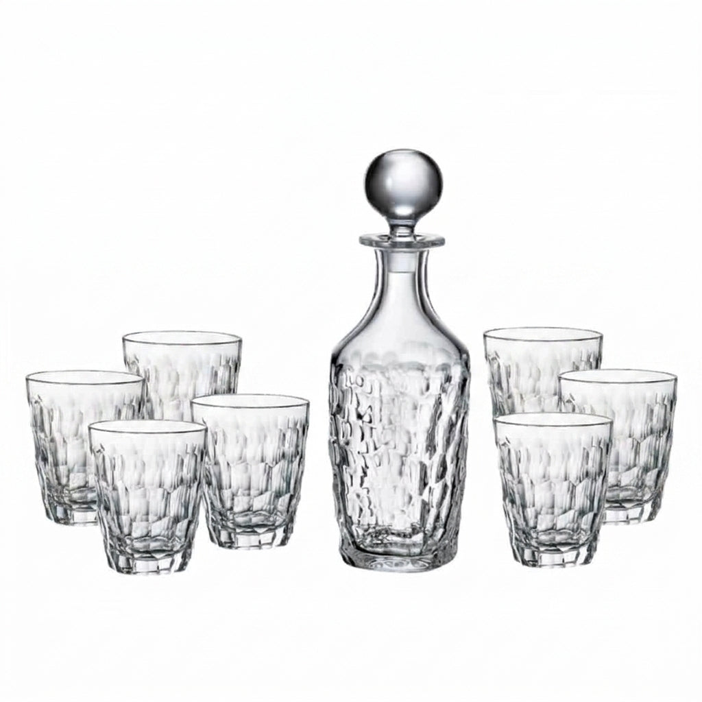 Bohemia Crystal decanter and DOF whisky glasses set with marble coasters, elegant 7-piece crystal barware collection