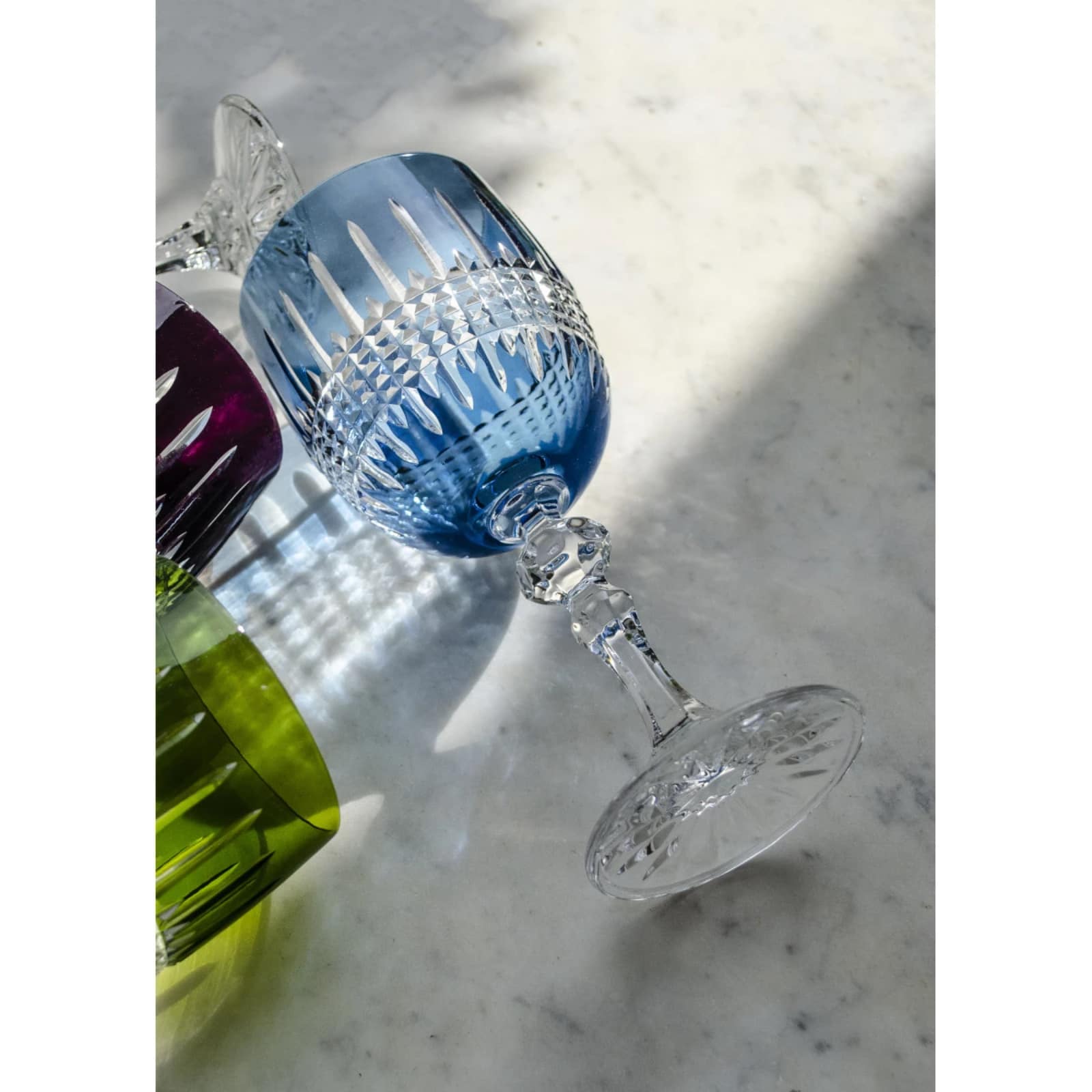 Blue Kolglass Julia wine glass, 200ml capacity, with a sleek design, perfect for serving wine.