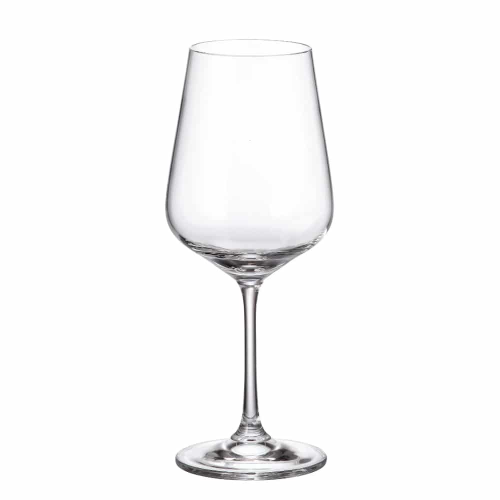 Set of six Bohemia Crystal Bohemia Red Wine glasses, 450ml each, showcasing elegant glassware with a classic design.