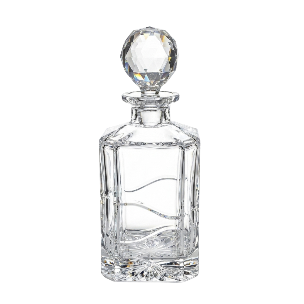 Bohemia Crystal Spirit Decanter Fiona Ribbon with elegant design and clear glass, perfect for serving spirits in style.