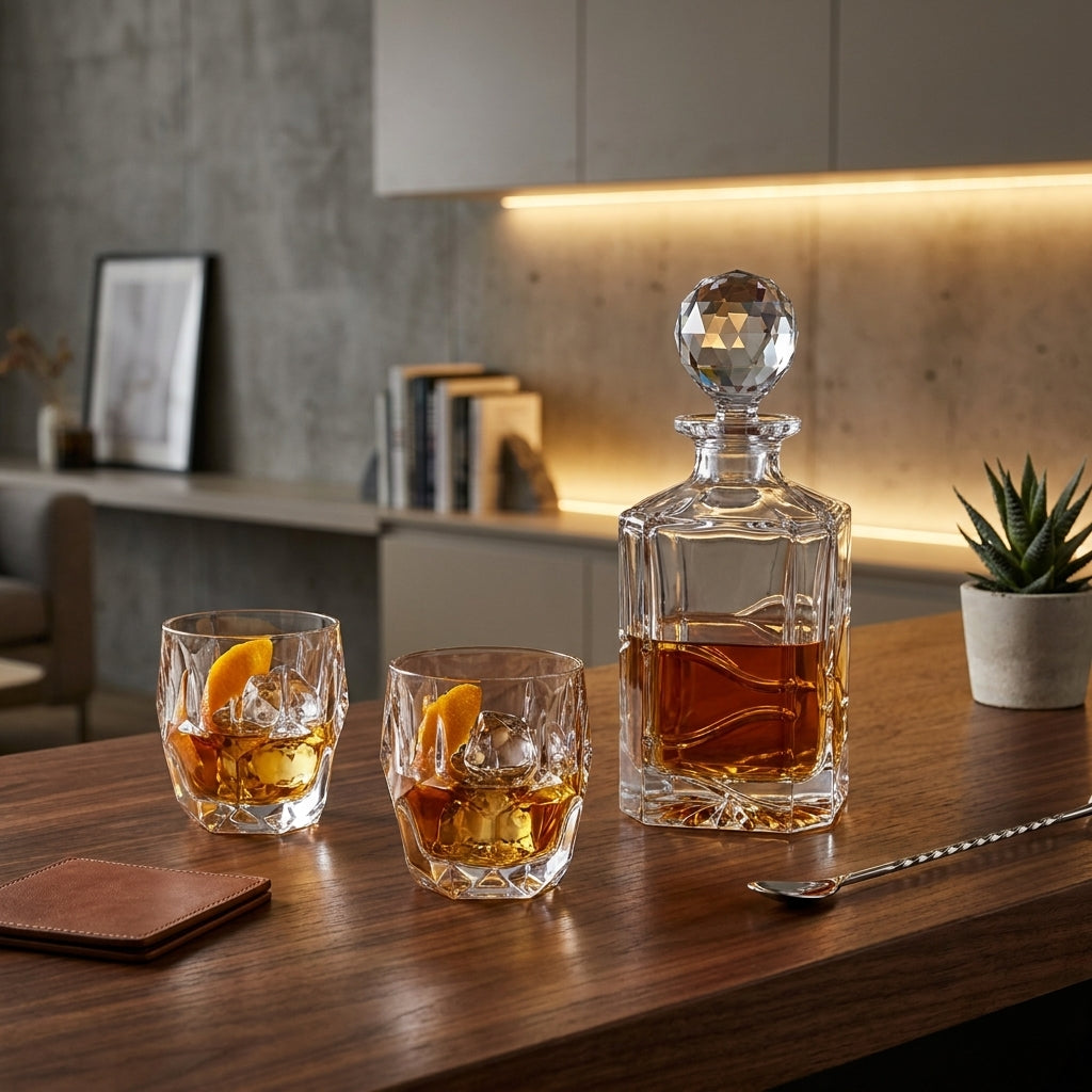 Elegant Bohemia Crystal Spirit Decanter Fiona Ribbon with intricate design, showcasing clear crystal craftsmanship.