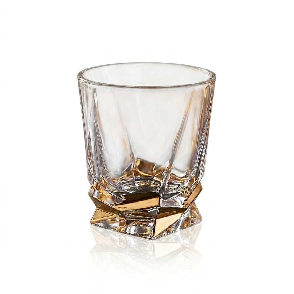 Set of six Bohemia Crystal Porto Step Gold Décor Tumblers, 320ml capacity, featuring elegant gold accents and clear glass design.
