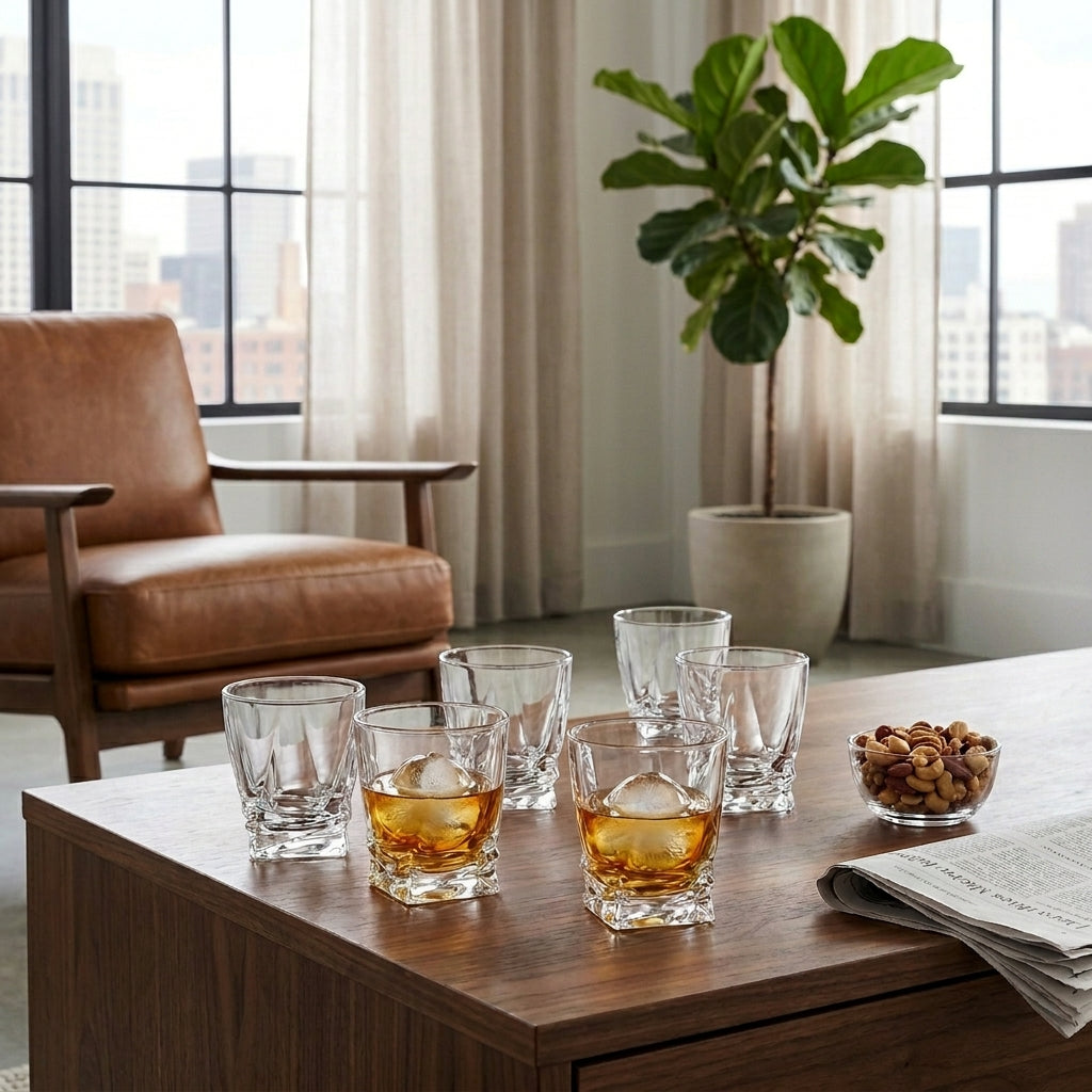 Set of six Bohemia Crystal Porto tumblers, 320ml each, featuring clear glass with elegant design for beverages.