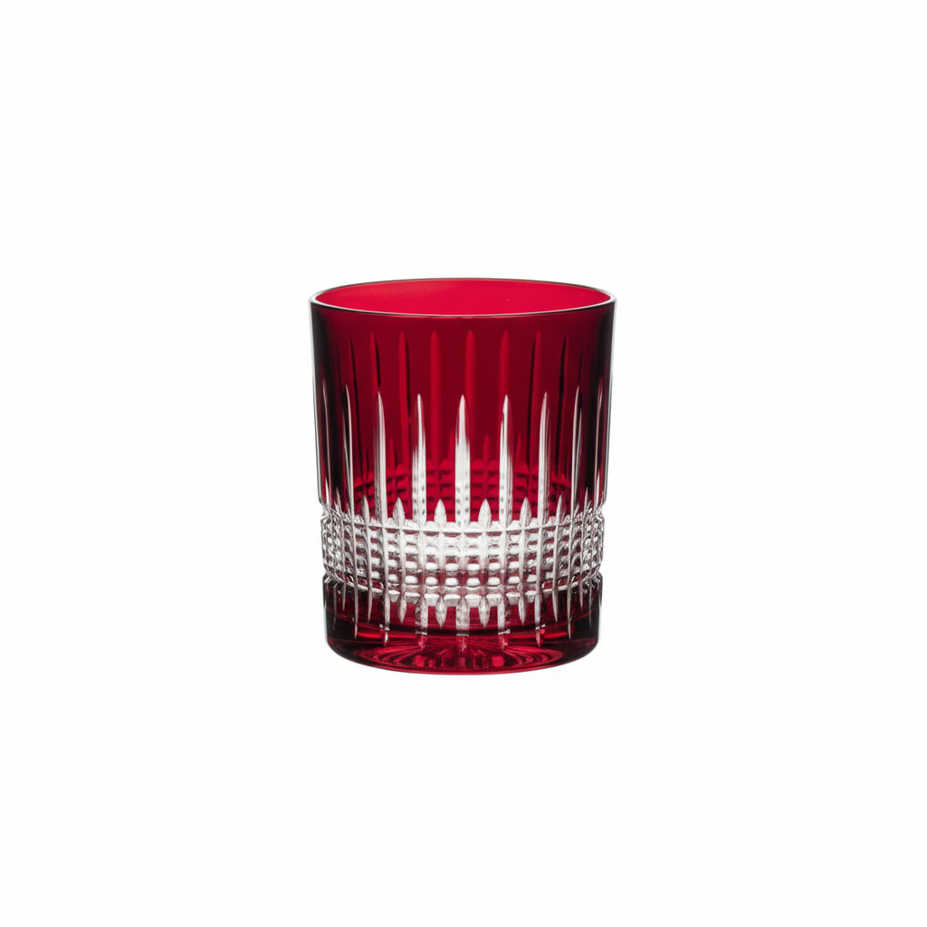 Kolglass Julia Whisky 9200P Ruby 320ml glass with vibrant red color, showcasing its elegant design and brand logo.