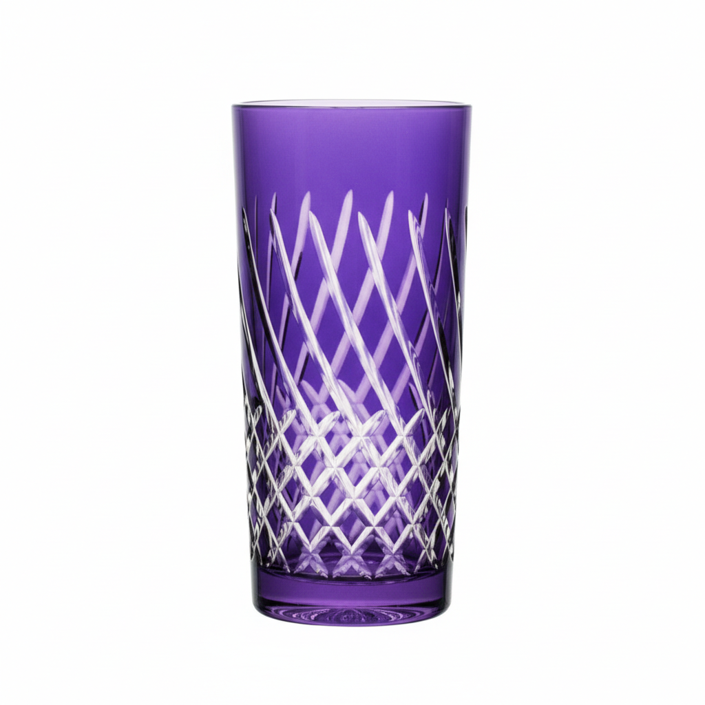 Violet Kolglass Julia highball glass with 350ml capacity, featuring a sleek, clear design perfect for cocktails and beverages.