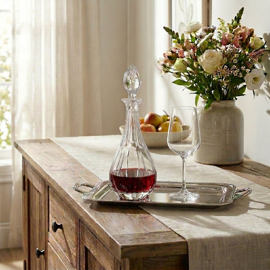 Bohemia Crystal Fiona Flame wine decanter with elegant curved design and crystal clarity, perfect for serving wine in style.