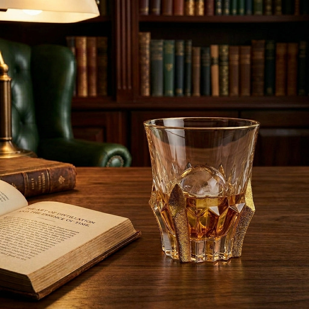 Set of 6 Bohemia Crystal Bohemia Prague DOF glasses with golden ice design, showcasing elegant glassware for beverages