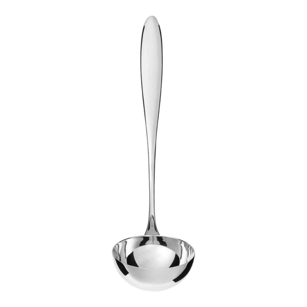 Alessi Ladle Mami in stainless steel with a sleek handle, perfect for serving soups and broths in the kitchen.