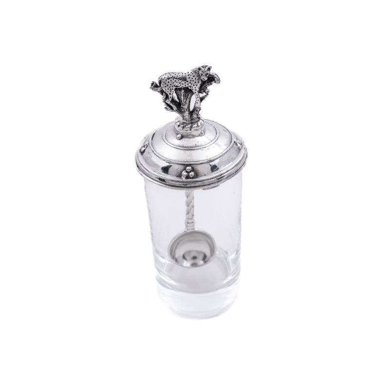 Leopard print Earth Angel Jam Jar with a clear glass body and metal lid, featuring a decorative earth angel design.