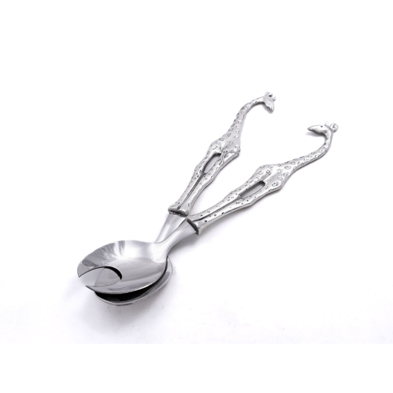 Large Earth Angel Giraffe Salad Servers set with detailed giraffe design, perfect for serving salads with a whimsical touch.
