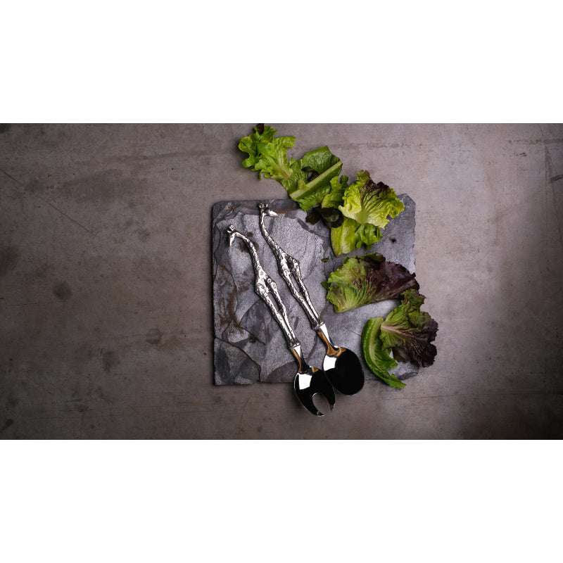 Large Earth Angel Giraffe Salad Servers set with giraffe-shaped handles, crafted for stylish serving.