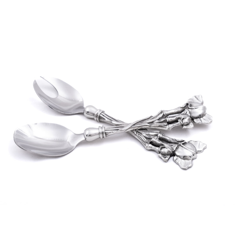 Earth Angel Ele Booty Salad Server set with unique vegetable-shaped handles and stainless steel scoops, perfect for serving salads.