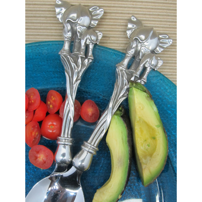 Earth Angel Ele Booty Salad Server set with decorative handles, crafted for serving salads in a stylish, modern design.