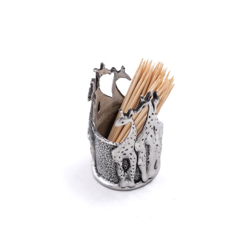 Earth Angel Giraffe Toothpick Holder featuring a detailed giraffe design in ceramic with a hollow body for holding toothpicks.