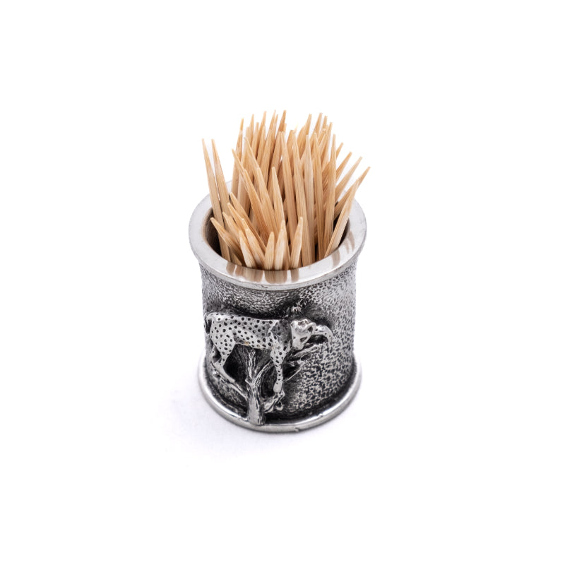 Earth Angel leopard toothpick holder featuring a detailed leopard design on a decorative ceramic surface.