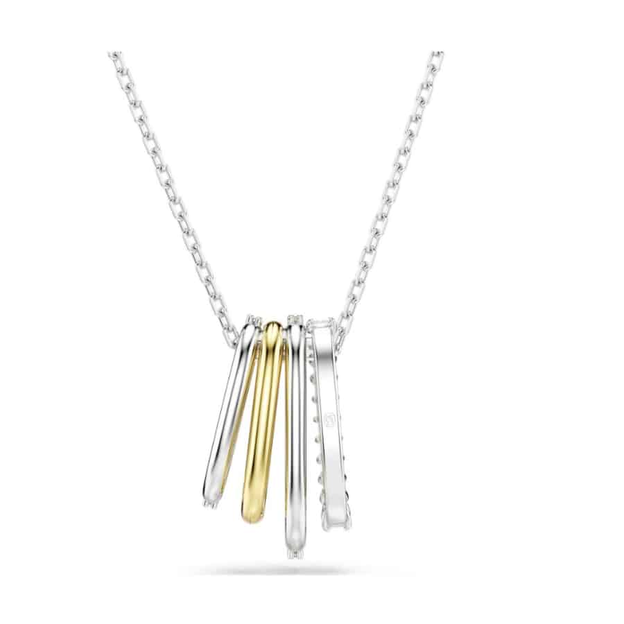 Swarovski Hyperbola pendant with mixed cuts in white crystal, featuring a mixed metal finish, elegant jewelry accessory.