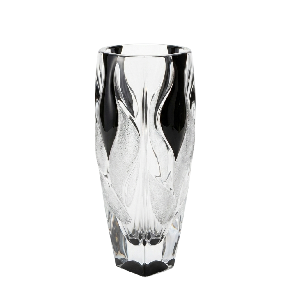 Bohemia Crystal Bamboo Type 2 Black Matte Ice vase, 30cm tall, with a sleek black matte finish and bamboo-inspired design.