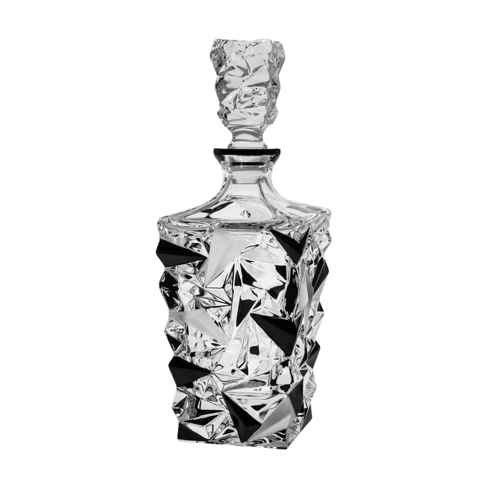 Bohemia Crystal Glacier decanter with black matte finish, elegant design for storing and pouring spirits or wine.