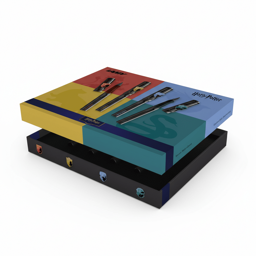 Lamy x Harry Potter Safari Special Edition fountain pen set featuring unique Harry Potter-themed designs on the pens.