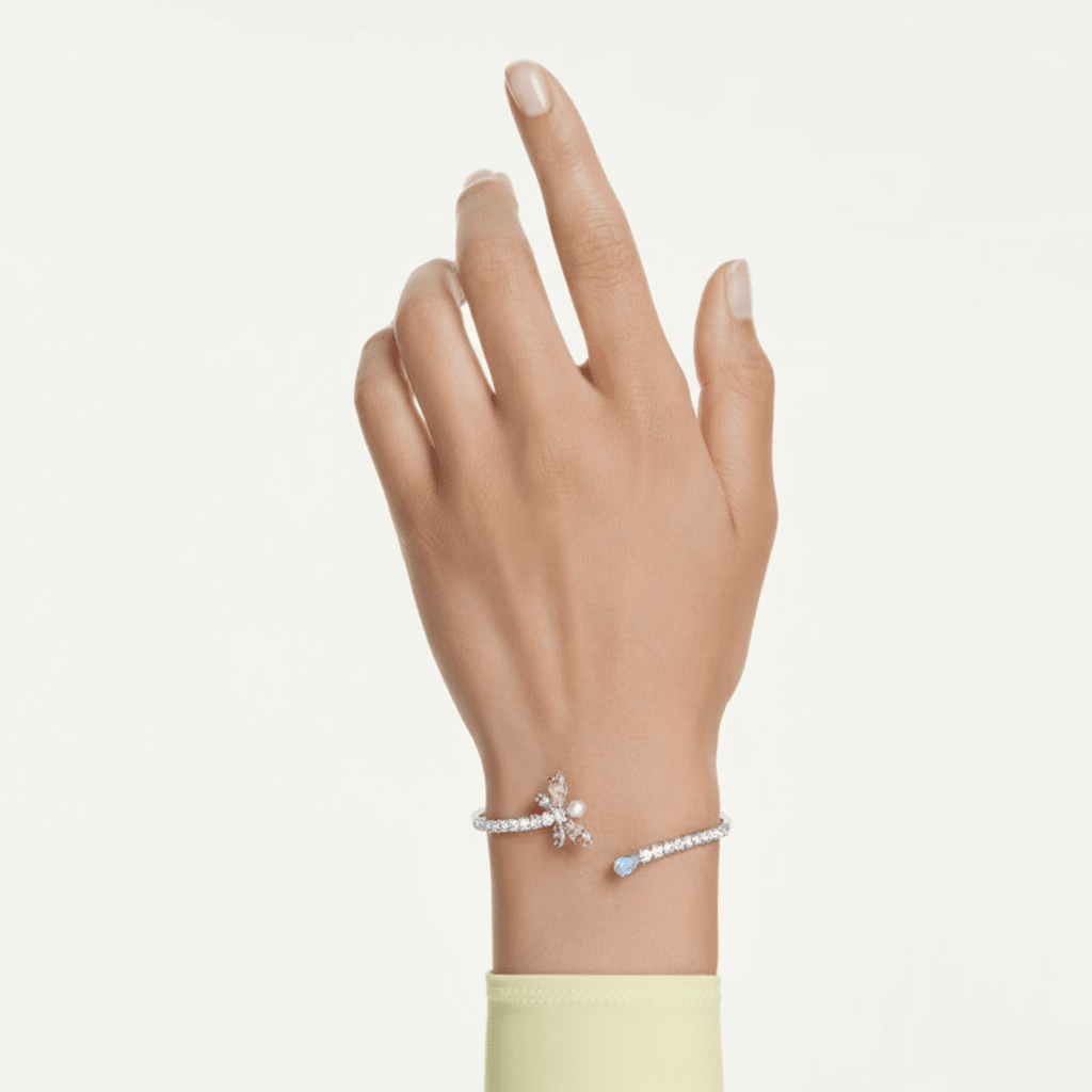 Ariana Grande x Swarovski bangle, Mixed cuts, Dragonfly, Multicolored, Rhodium plated -Swarovski