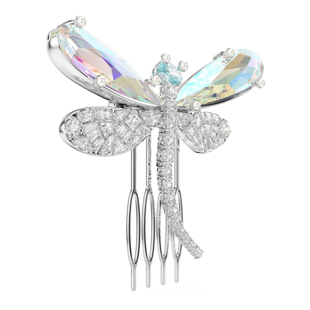 Ariana Grande x Swarovski brooch and hair accessory, Mixed cuts, Dragonfly, Green, Rhodium plated -Swarovski