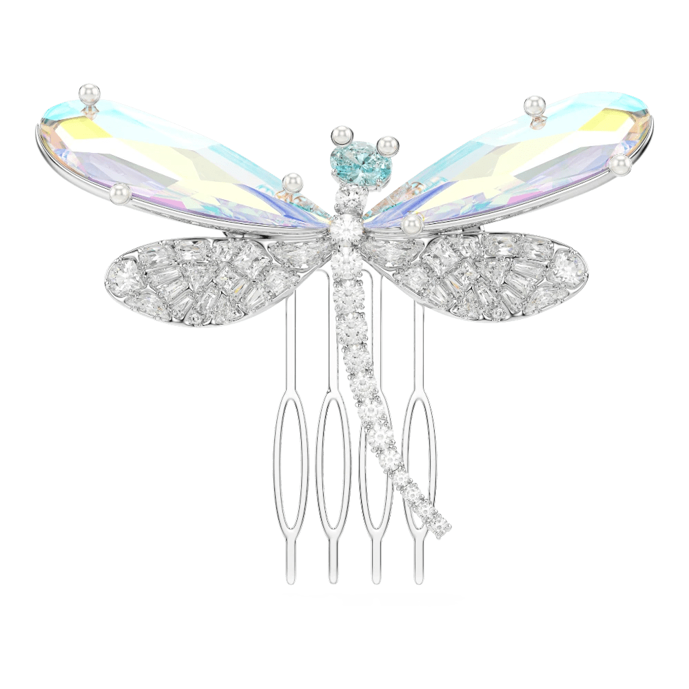 Ariana Grande x Swarovski brooch and hair accessory, Mixed cuts, Dragonfly, Green, Rhodium plated -Swarovski