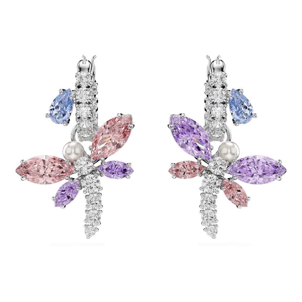 Ariana Grande x Swarovski drop earrings, Mixed cuts, Dragonfly, Multicolored, Rhodium plated -Swarovski