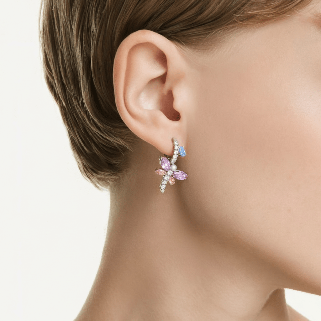 Ariana Grande x Swarovski drop earrings, Mixed cuts, Dragonfly, Multicolored, Rhodium plated -Swarovski