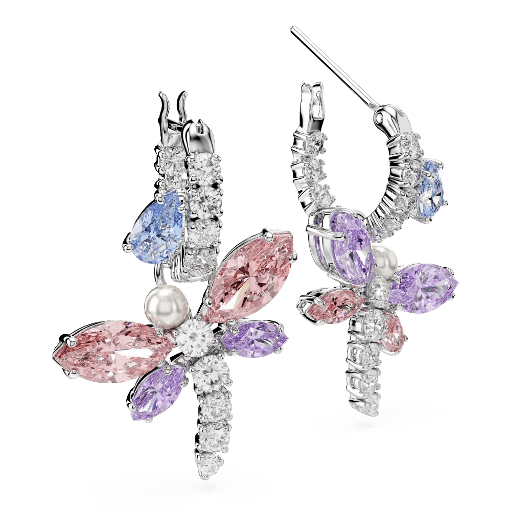 Ariana Grande x Swarovski drop earrings, Mixed cuts, Dragonfly, Multicolored, Rhodium plated -Swarovski