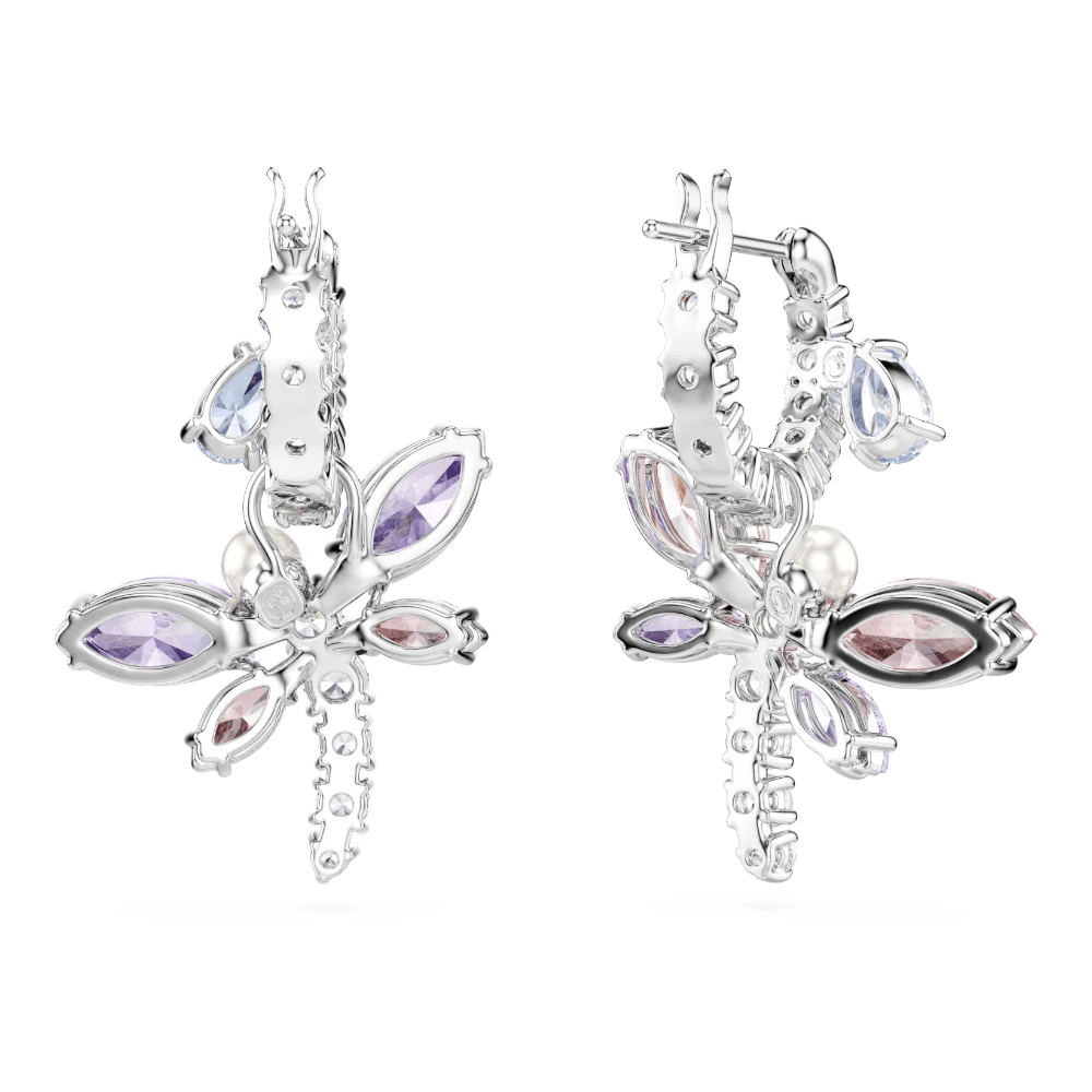 Ariana Grande x Swarovski drop earrings, Mixed cuts, Dragonfly, Multicolored, Rhodium plated -Swarovski
