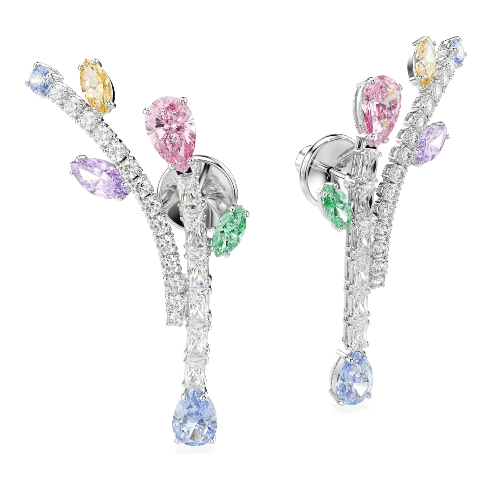 Ariana Grande x Swarovski drop earrings, Mixed cuts, Multicolored, Rhodium plated -Swarovski