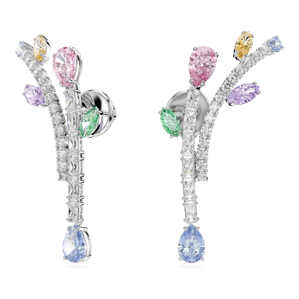 Ariana Grande x Swarovski drop earrings, Mixed cuts, Multicolored, Rhodium plated -Swarovski