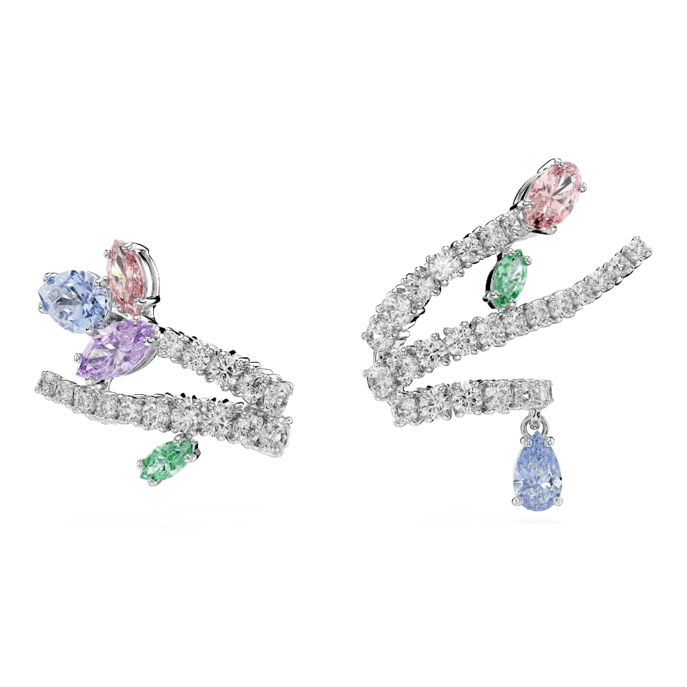 Ariana Grande x Swarovski ear cuffs, Mixed cuts, Multicolored, Rhodium plated -Swarovski