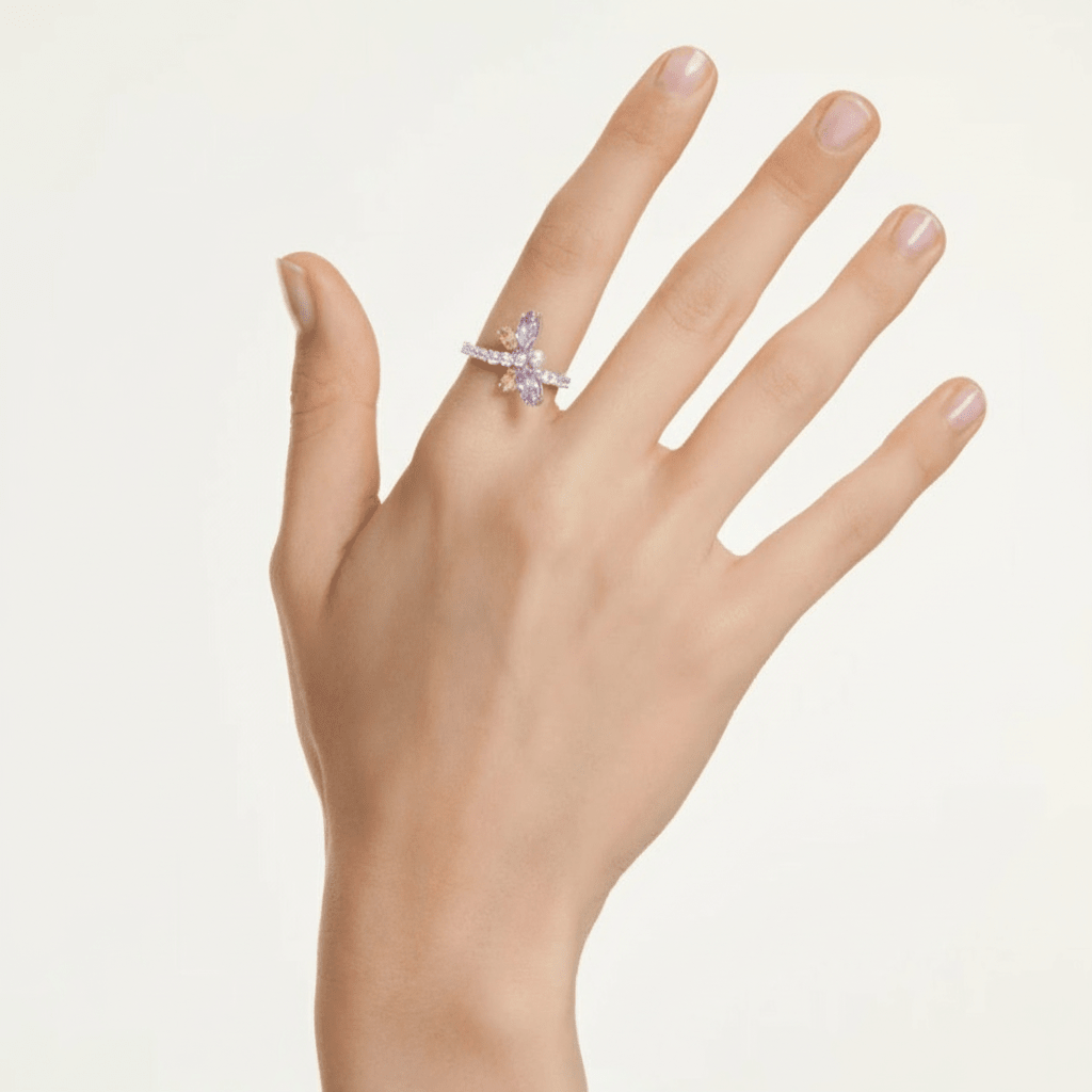Ariana Grande x Swarovski motif ring, Mixed cuts, Dragonfly, Multicolored, Rhodium plated -Swarovski