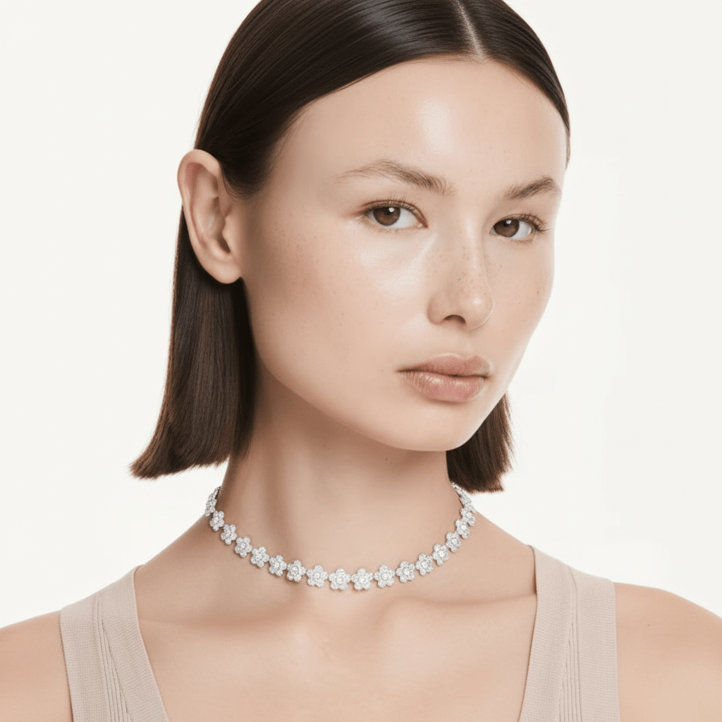 Ariana Grande x Swarovski Necklace, Round cut, Flower, White, Rhodium Plated -Swarovski