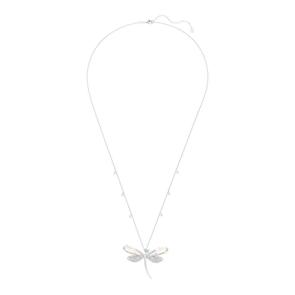 Ariana Grande x Swarovski pendant and brooch, Mixed cuts, Dragonfly, Green, Rhodium plated -Swarovski